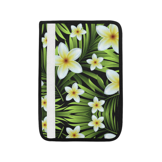 White Plumeria Pattern Print Design PM06 Car Seat Belt Cover