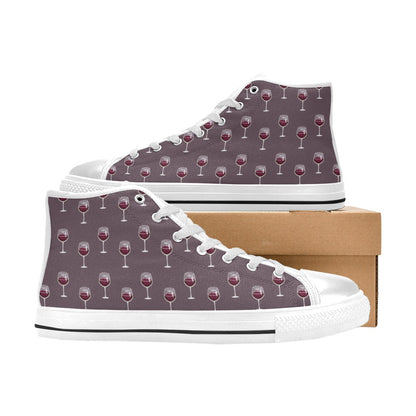 Wine Glass Pattern Print Design LKS305 High Top Women's White Shoes