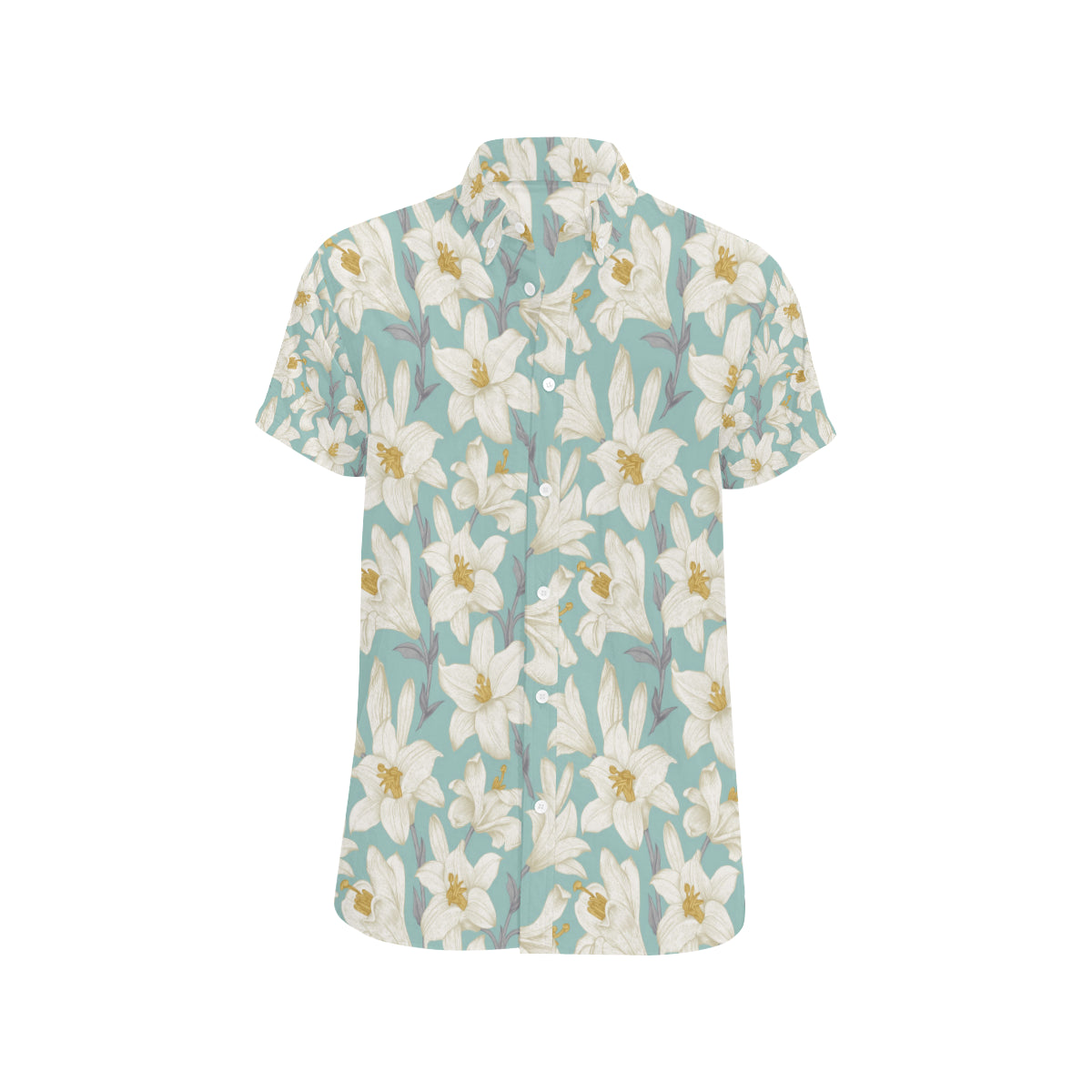 Lily Pattern Print Design 02 Men's Short Sleeve Button Up Shirt