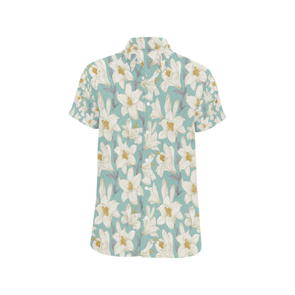 Lily Pattern Print Design 02 Men's Short Sleeve Button Up Shirt