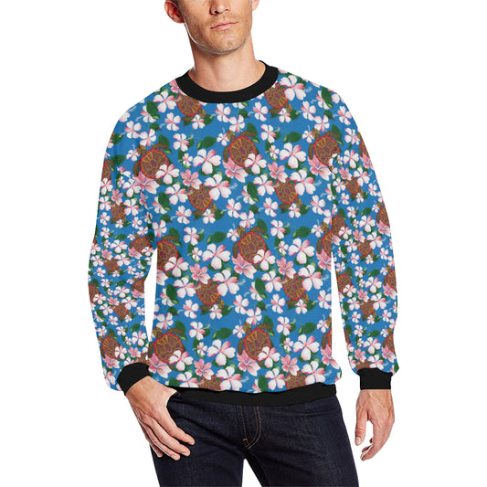 Sea Turtle Pink Hibiscus Hawaiian Print Men Long Sleeve Sweatshirt