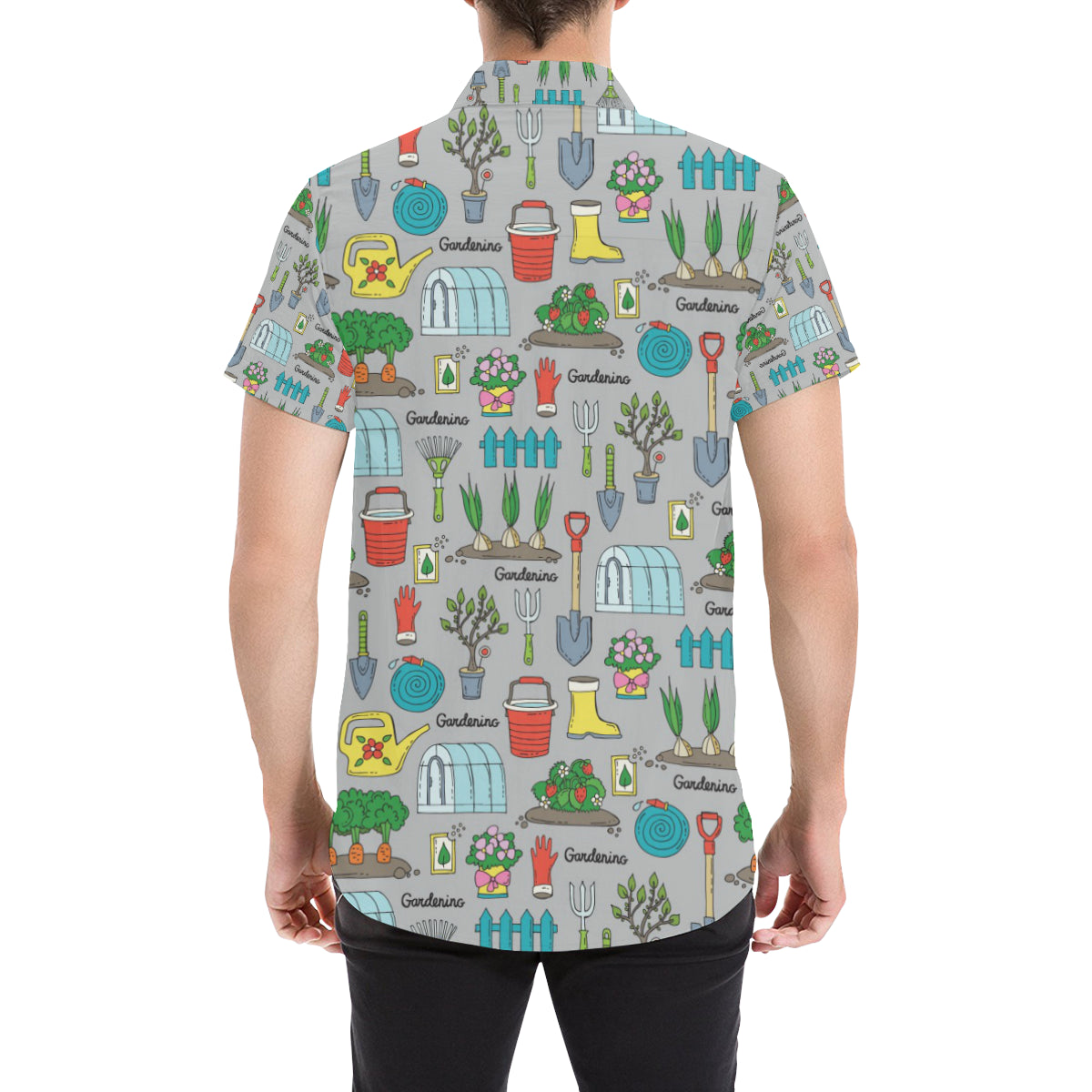 Gardening Pattern Print Design G07 Men's Short Sleeve Button Up Shirt