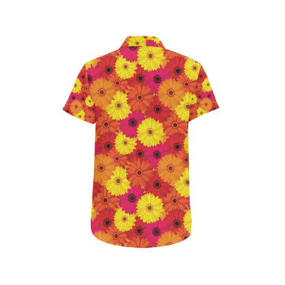 Gerberas Pattern Print Design GB05 Men's Short Sleeve Button Up Shirt