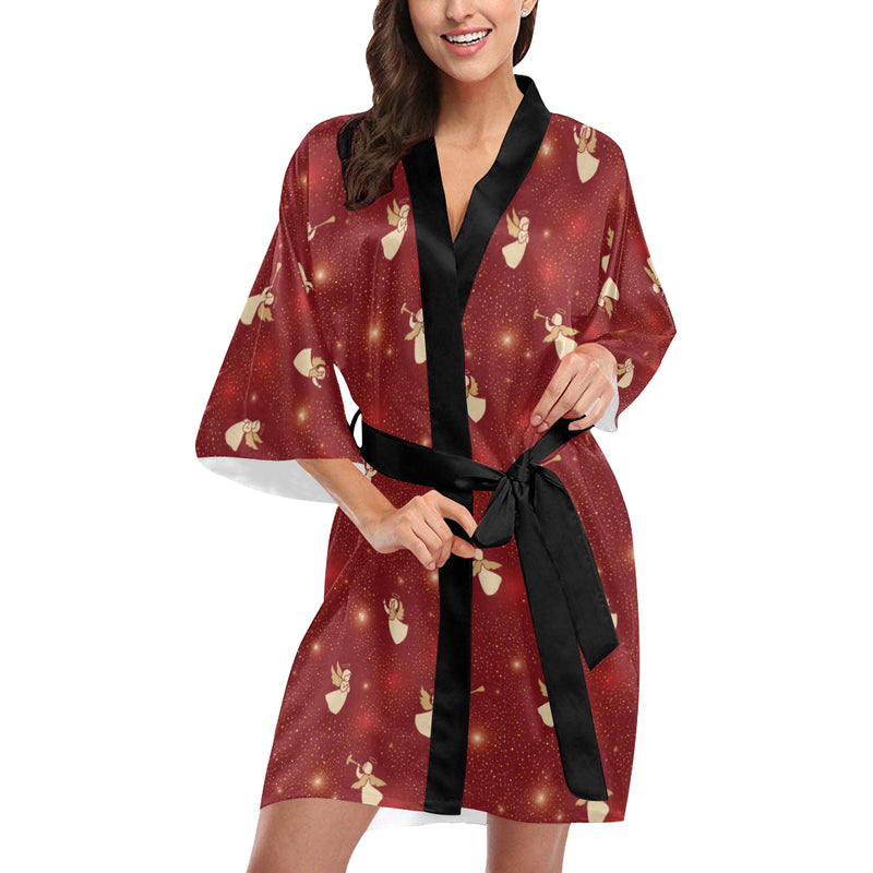 Angel Pattern Print Design 07 Women's Short Kimono