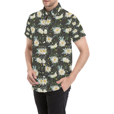 Daisy Pattern Print Design DS08 Men's Short Sleeve Button Up Shirt