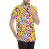 Emoji Sticker Print Pattern Men's Short Sleeve Button Up Shirt