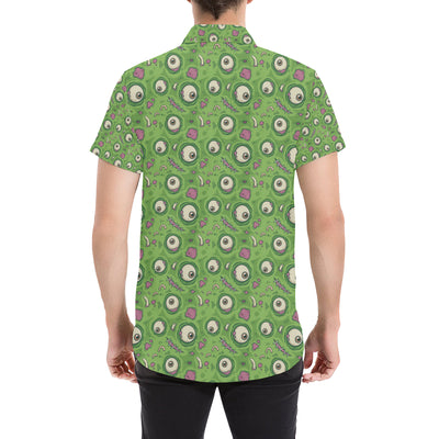 Zombie Eyes Design Pattern Print Men's Short Sleeve Button Up Shirt