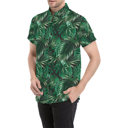 Tropical Flower Pattern Print Design TF012 Men's Short Sleeve Button Up Shirt