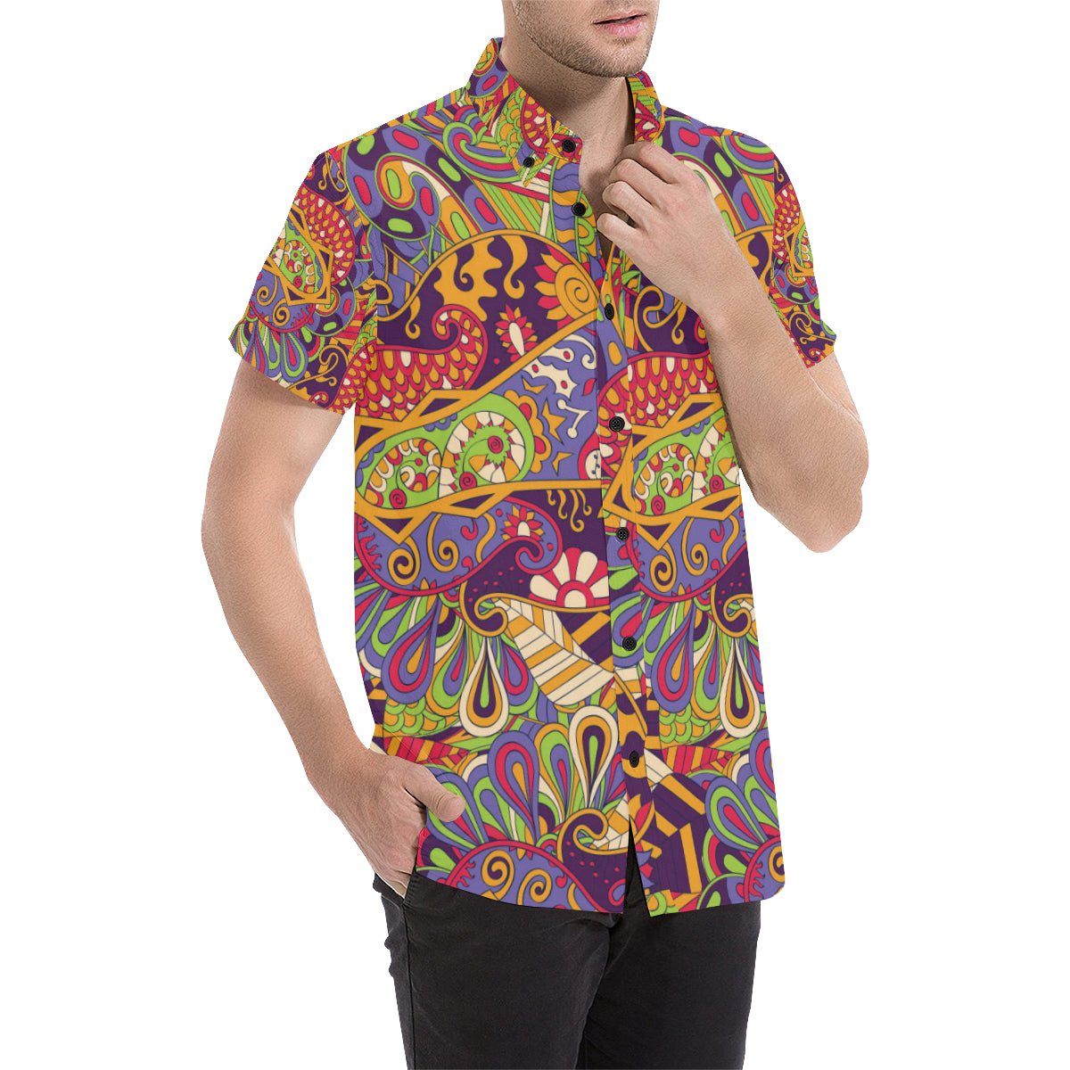 Funky Retro Pattern Print Design A04 Men's Short Sleeve Button Up Shirt