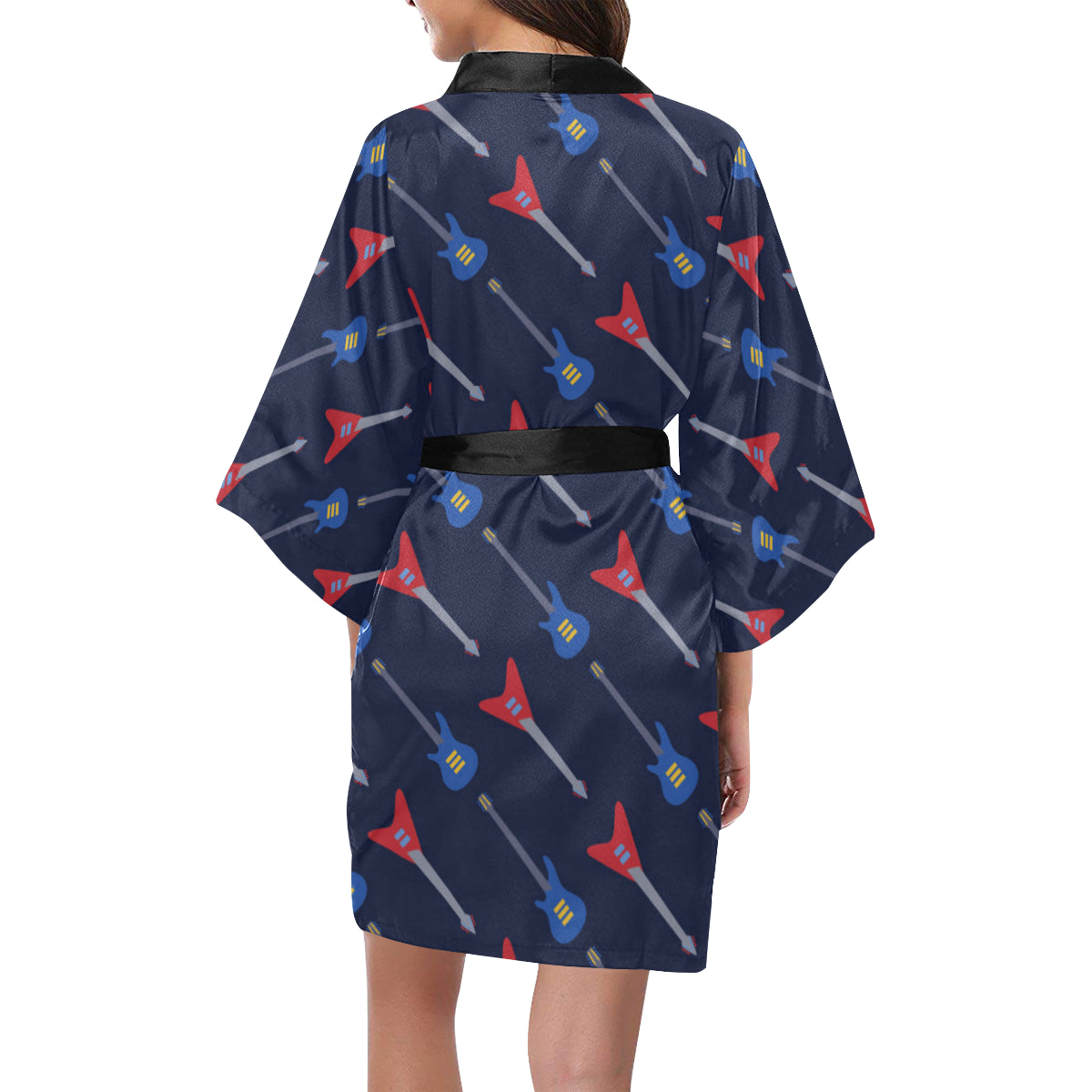 Electric Guitar Pattern Print Design 01 Women's Short Kimono