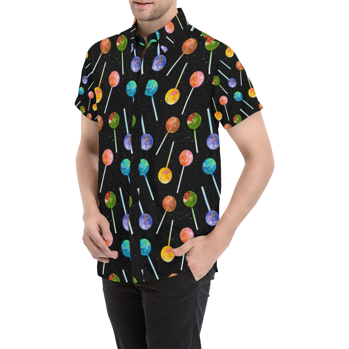 Lollipop Pattern Print Design LL04 Men's Short Sleeve Button Up Shirt