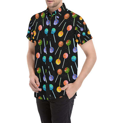 Lollipop Pattern Print Design LL04 Men's Short Sleeve Button Up Shirt