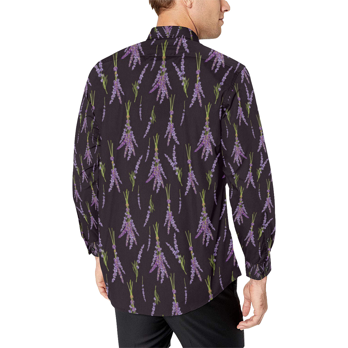 Lavender Pattern Print Design LV05 Men's Long Sleeve Shirt