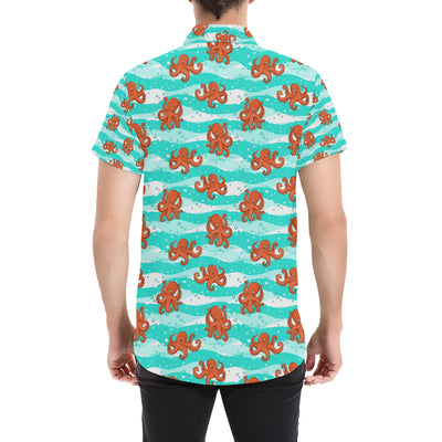 Octopus Cute Design Print Themed Men's Short Sleeve Button Up Shirt