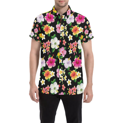 Hibiscus Pattern Print Design HB025 Men's Short Sleeve Button Up Shirt