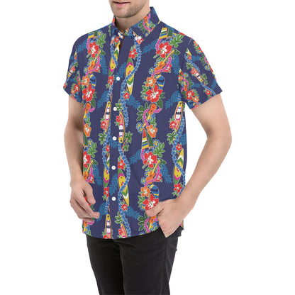 Hawaiian Themed Pattern Print Design H04 Men's Short Sleeve Button Up Shirt