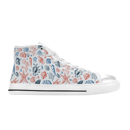 Seashell Print Design LKS307 High Top Women's White Shoes