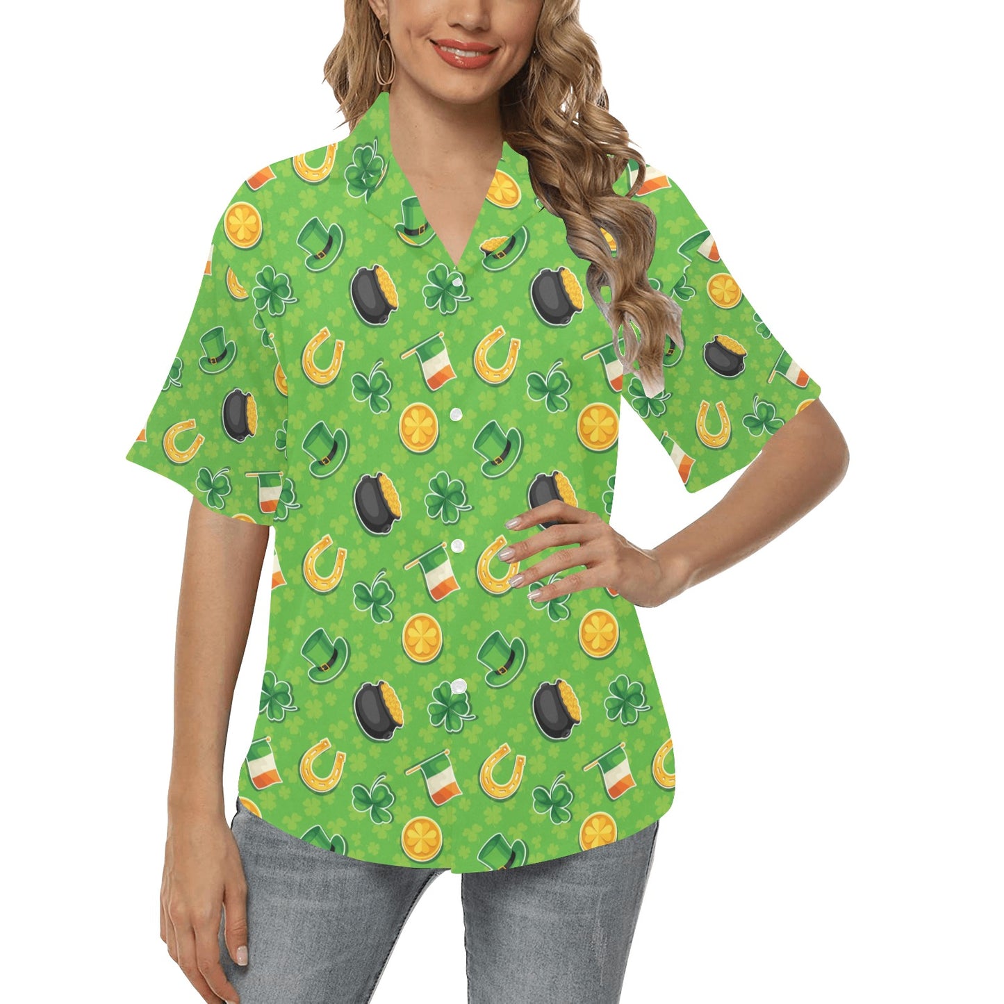 Shamrock Saint Patrick's Day Print Design LKS302 Women's Hawaiian Shirt