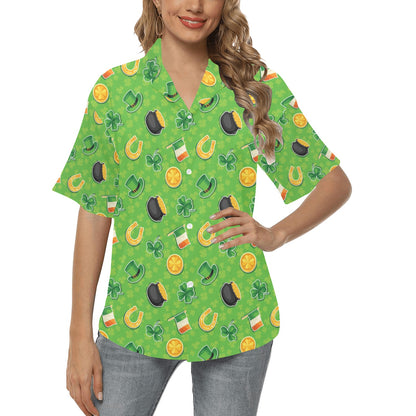 Shamrock Saint Patrick's Day Print Design LKS302 Women's Hawaiian Shirt