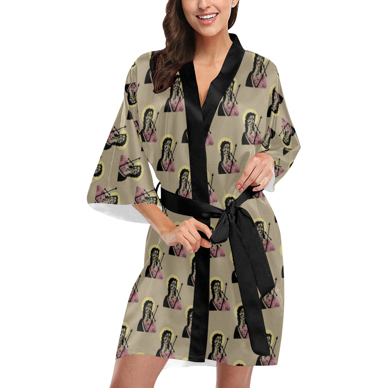 Christian Pattern Print Design 04 Women's Short Kimono