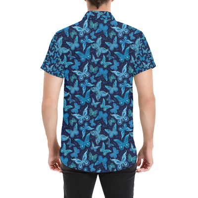 Butterfly Pattern Print Design 03 Men's Short Sleeve Button Up Shirt