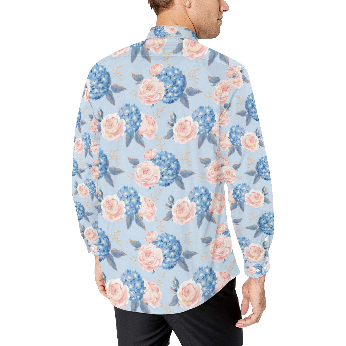 Hydrangea Pattern Print Design HD06 Men's Long Sleeve Shirt