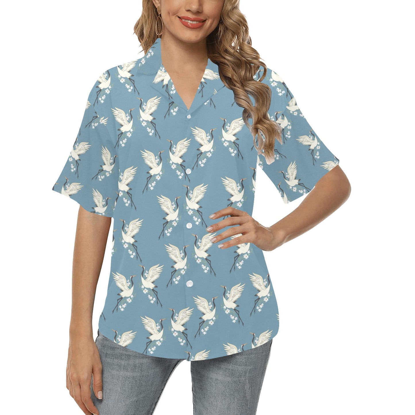 Crane Pattern Print Design 05 Women's Hawaiian Shirt