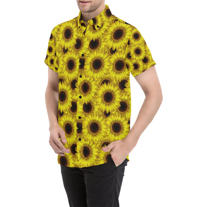 Sunflower Pattern Print Design SF011 Men's Short Sleeve Button Up Shirt