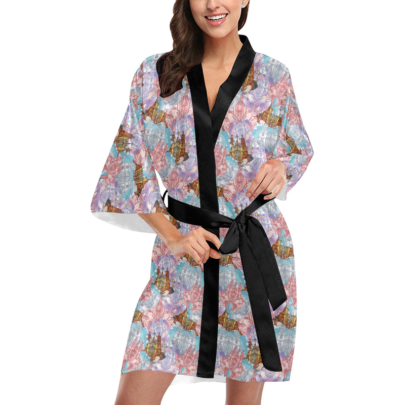 Christian Pattern Print Design 03 Women's Short Kimono