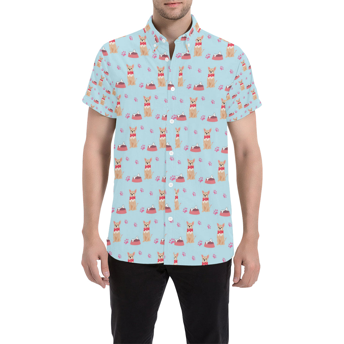 Chihuahua Pattern Print Design 05 Men's Short Sleeve Button Up Shirt