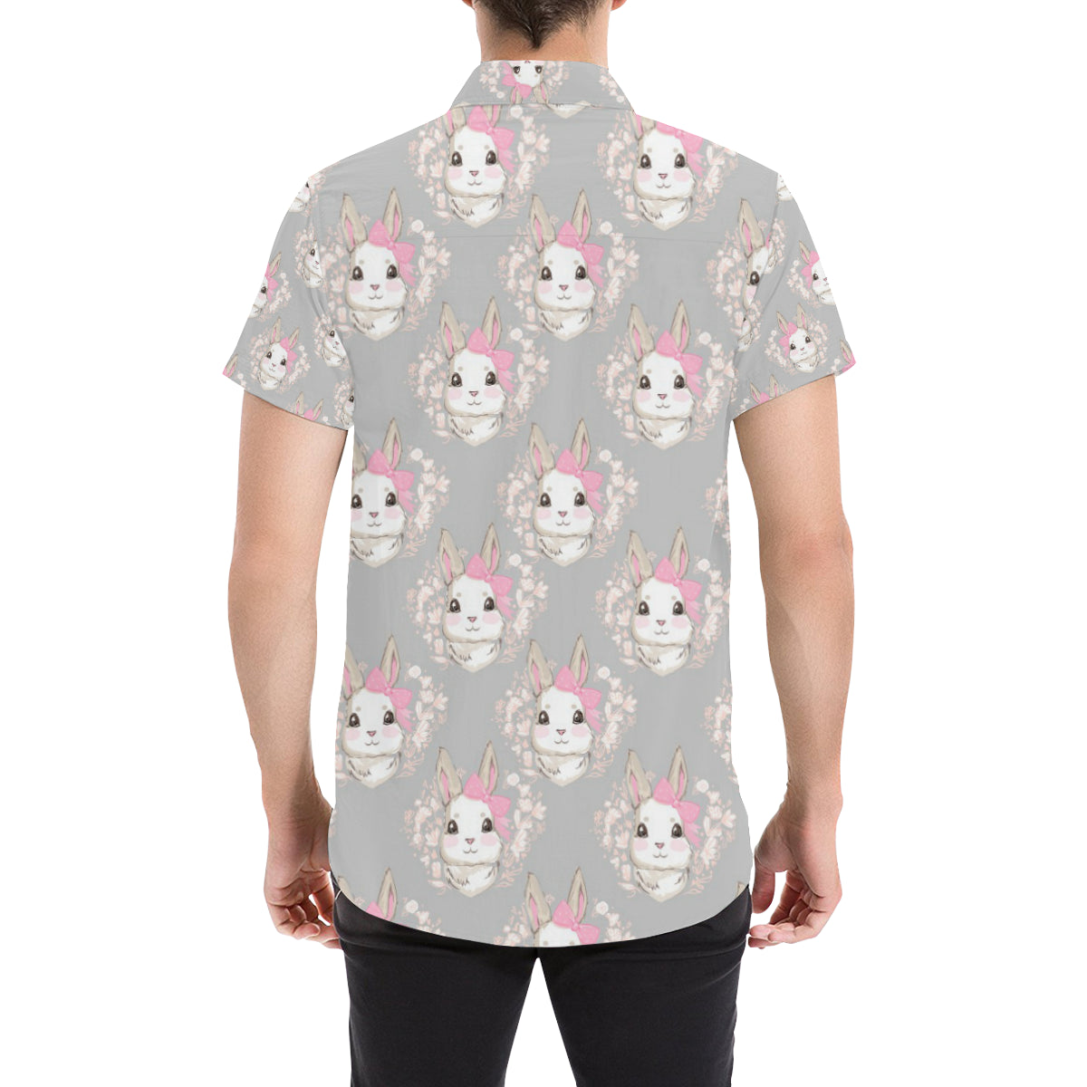 Rabbit Pattern Print Design RB07 Men's Short Sleeve Button Up Shirt
