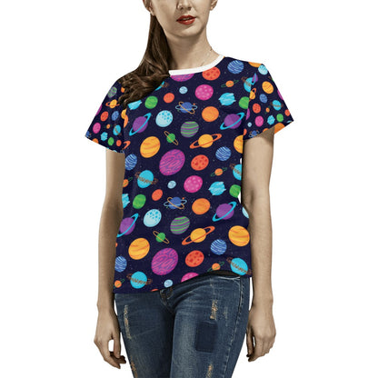 Planet Multicolor Print Design LKS302 Women's  T-shirt