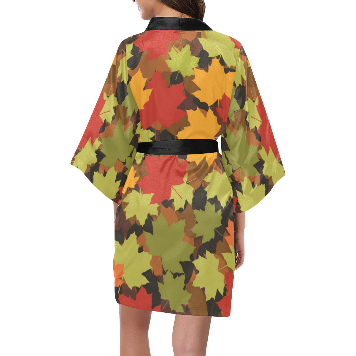 Maple Leaf Pattern Print Design 05 Women's Short Kimono