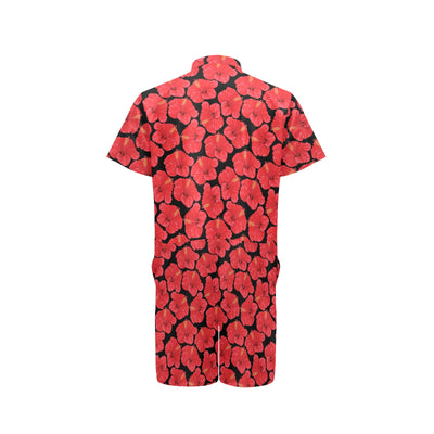 Hibiscus Red Pattern Print Design LKS306 Men's Romper