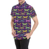 Dragonfly Neon Color Print Pattern Men's Short Sleeve Button Up Shirt