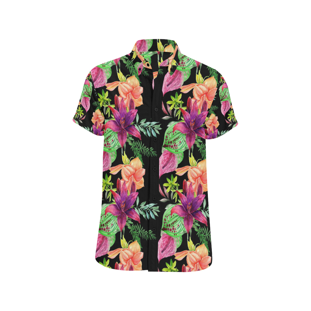 Amaryllis Pattern Print Design AL09 Men's Short Sleeve Button Up Shirt