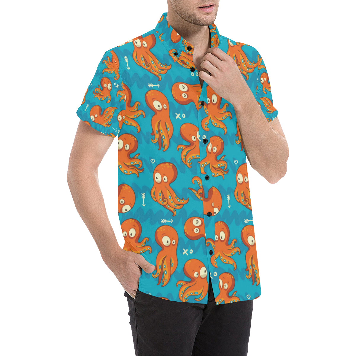 Octopus Pattern Print Design A02 Men's Short Sleeve Button Up Shirt