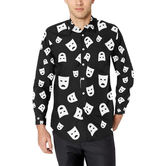 Acting Mask Pattern Print Design 03 Men's Long Sleeve Shirt
