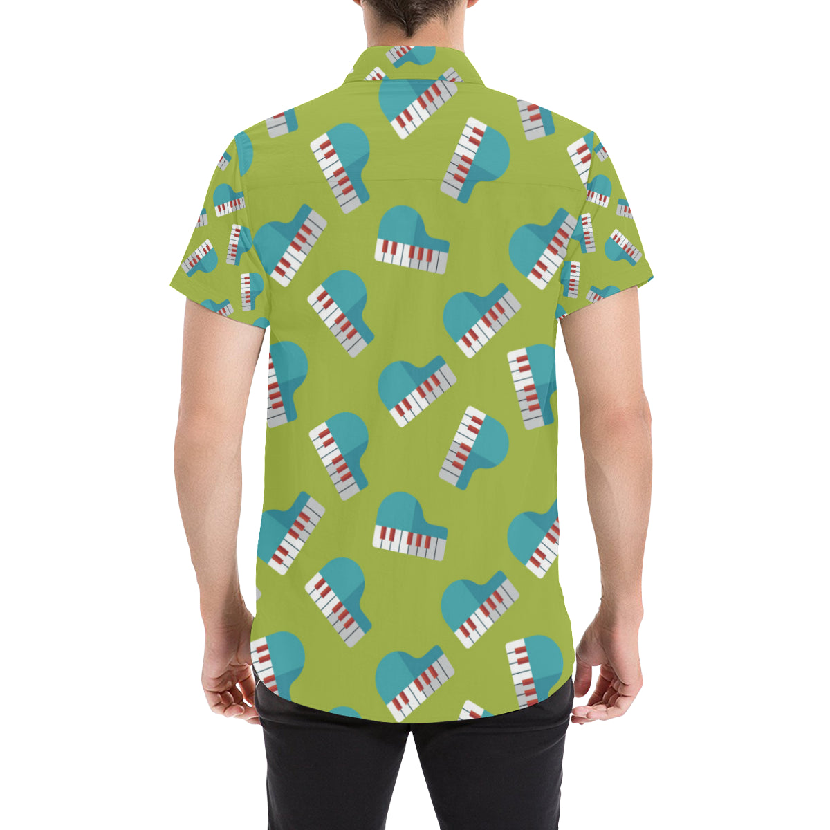 Piano Pattern Print Design 03 Men's Short Sleeve Button Up Shirt