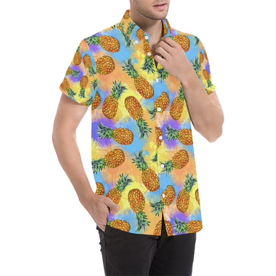 Pineapple Pattern Print Design PP09 Men's Short Sleeve Button Up Shirt