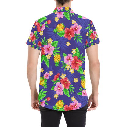 Hawaiian Themed Pattern Print Design H05 Men's Short Sleeve Button Up Shirt