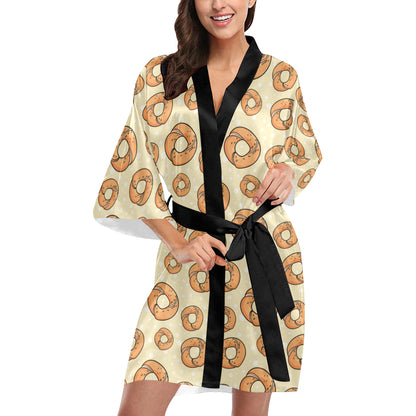 Bagel Pattern Print Design 03 Women's Short Kimono