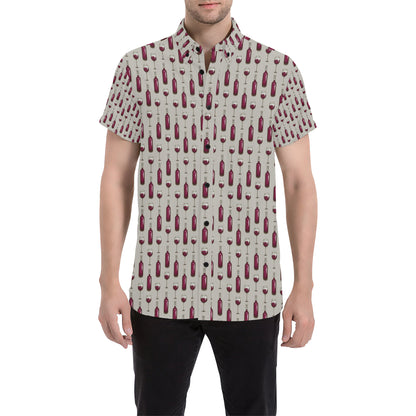 Wine Bottle Pattern Print Men's Short Sleeve Button Up Shirt