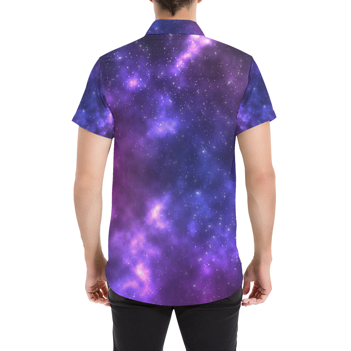 Celestial Purple Blue Galaxy Men's Short Sleeve Button Up Shirt