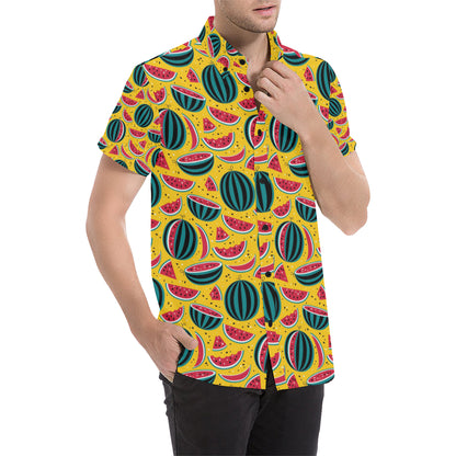 Watermelon Pattern Print Design WM02 Men's Short Sleeve Button Up Shirt