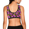 Tropical Folower Pink Hibiscus Print Sports Bra