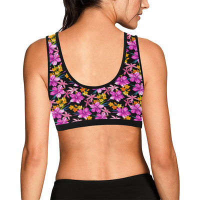 Tropical Folower Pink Hibiscus Print Sports Bra