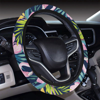 Flamingo Hibiscus Print Steering Wheel Cover with Elastic Edge