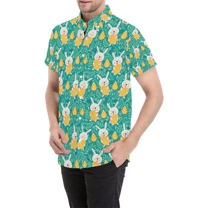 Easter Eggs Pattern Print Design RB02 Men's Short Sleeve Button Up Shirt
