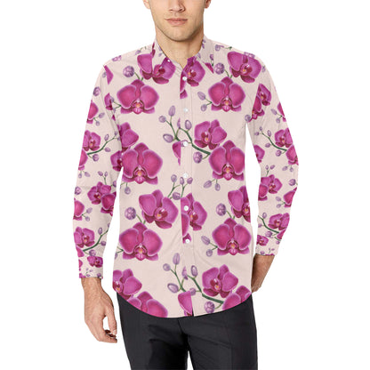 Orchid Pattern Print Design A02 Men's Long Sleeve Shirt